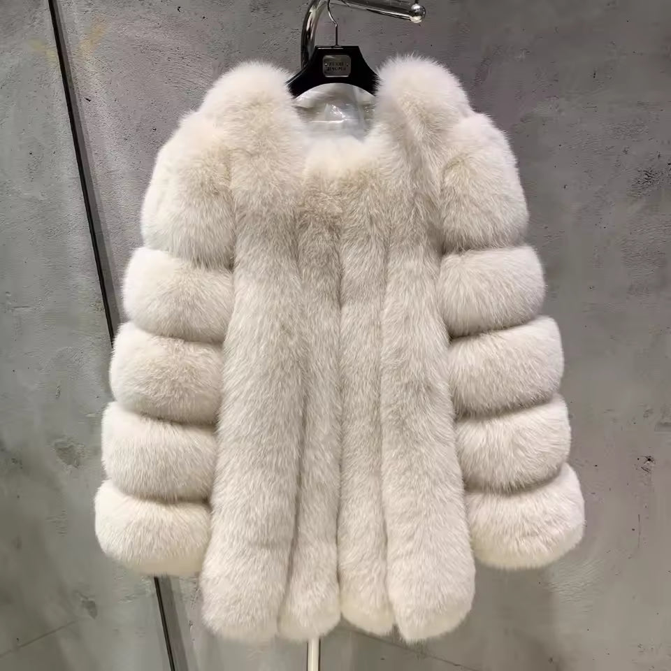 Natural Fox Fur O-Neck Coat