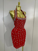 Ruby Crystal Halter Bandage Dress