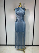 Ice Blue Fringe Bandage Dress