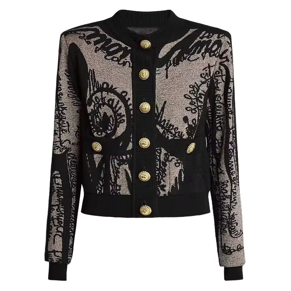 Round Neck Single-Breasted Long Sleeve Fitted Knit Vest