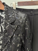Black Sequin Lace Blazer & Wide-Leg Trouser Set