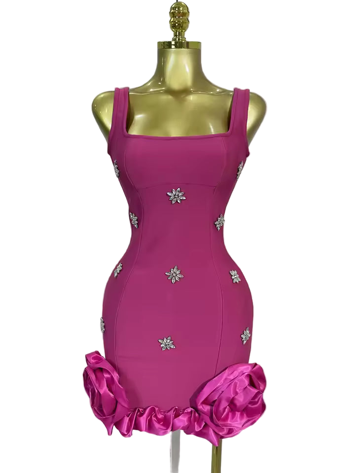 Crystal Ruffle Sleeveless Bodycon Mini Bandage Dress