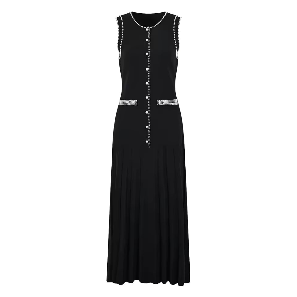 Pearl Edge Knitted Long Sleeve Top & Slim Fit Sleeveless Dress Set