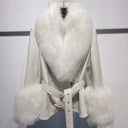 GIACCA IN VERA PELLE CON PELLICCIA DI VOLPE IN BIANCO SPORCO
