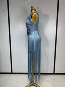 Ice Blue Fringe Bandage Dress