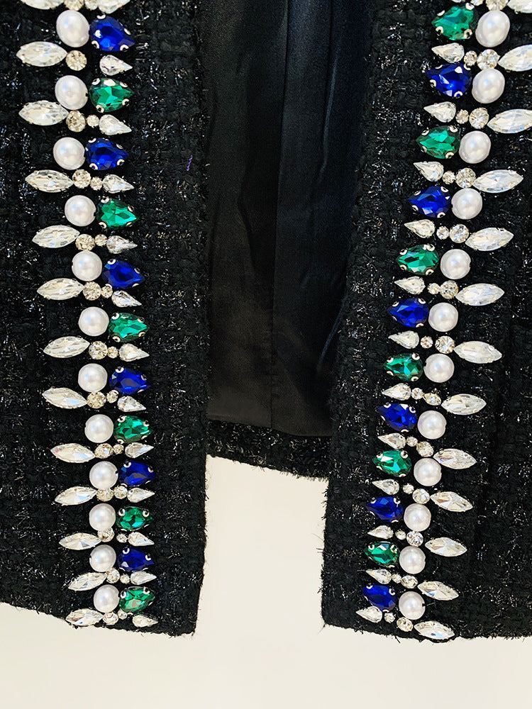 Double Breasted Black Tweed Blazer