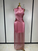 Pink Fringe Bandage Dress