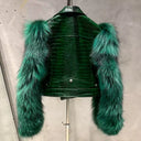 Leather Biker Jacket with Fox Fur Sleeves