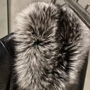 Cropped Shearling Leather Coat with Natural Fur Sleeves