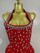 Ruby Crystal Halter Bandage Dress
