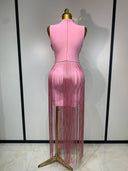 Pink Fringe Bandage Dress