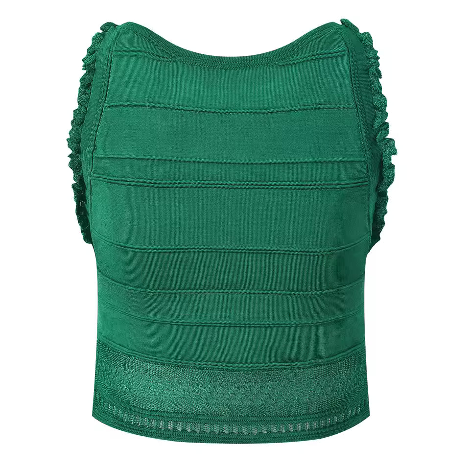 Elegant Knit Hollow Out Ruffle Crop Top and Long Skirt Set