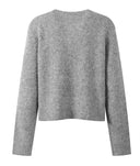 Solid Rose Accent O-Neck Long Sleeve Knit Cardigan