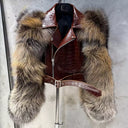 Leather Biker Jacket with Fox Fur Sleeves