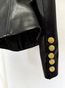 PU O-Neck Single-Breasted Slim Jacket