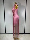 Pink Fringe Bandage Dress