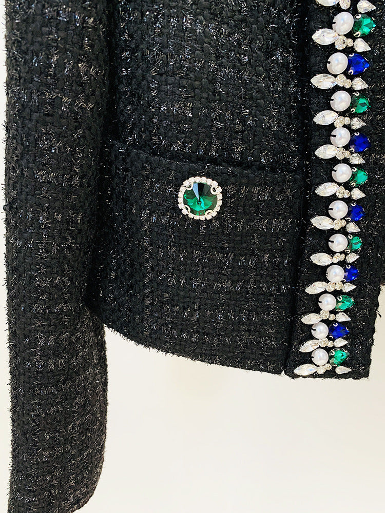 Double Breasted Black Tweed Blazer
