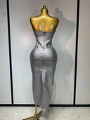 Silver Luxe Bandage Midi Dress
