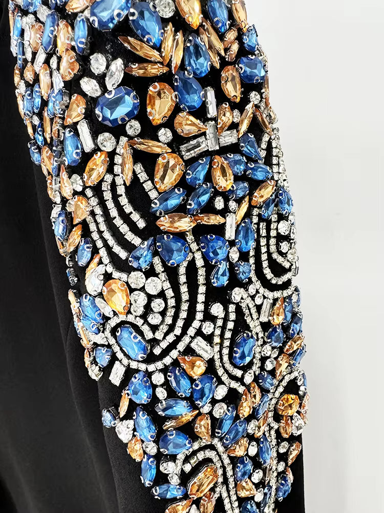 Diamond Beaded Long Sleeve Elegant Dress