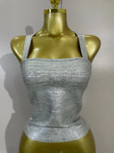 Silver Metallic Corset Top – Cross Back Evening Top