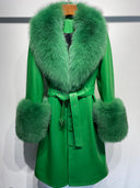 CAPPOTTO IN VERA PELLE CON PELLICCIA DI VOLPE VERDE
