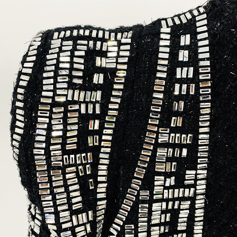 Double Breasted Black Embellished Tweed Blazer