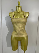 Gold Metallic Cross-Back Corset Top – Structured Evening Top