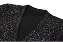 Sequined V-Neck Belted Knit Cardigan