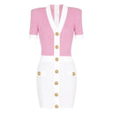 Color Block V-Neck Short Sleeve Slim Fit Knit Dress
