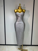 Silver Luxe Bandage Midi Dress