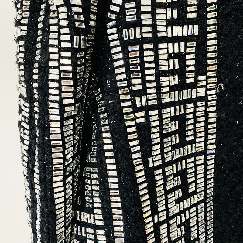 Double Breasted Black Embellished Tweed Blazer