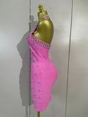 Blush Crystal Halter Bandage Dress
