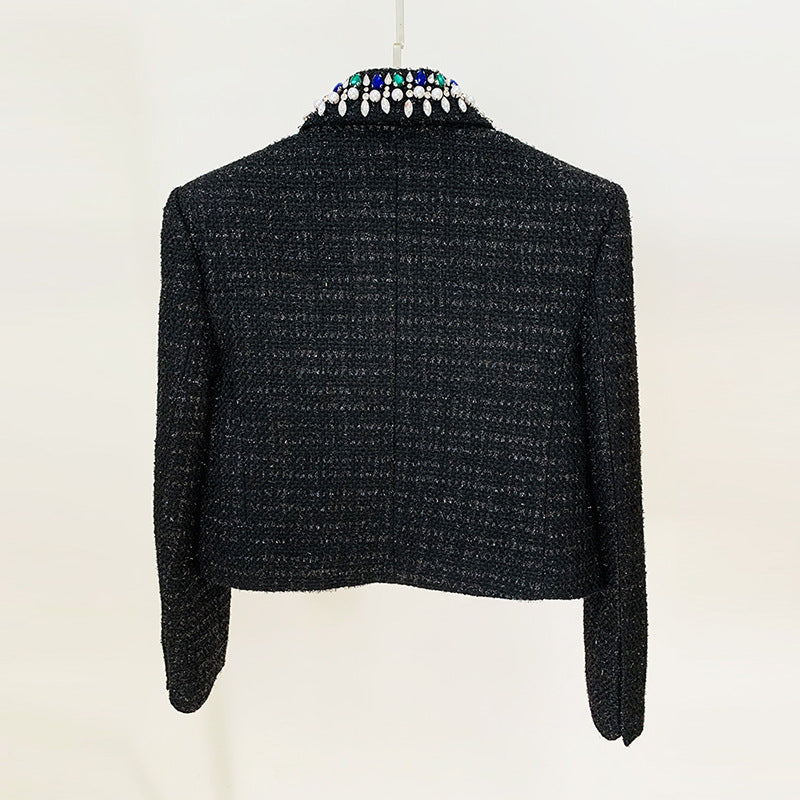 Double Breasted Black Tweed Blazer