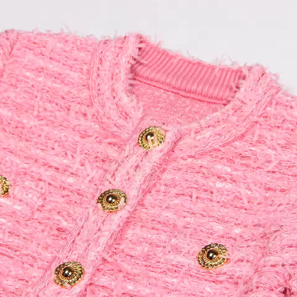 Knitted Tassel Button Long Sleeve Fitted Jacket Vest Top