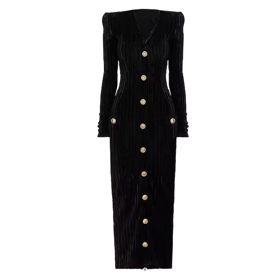 Velvet Slim Fit Long Dress with Zipper