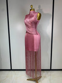 Pink Fringe Bandage Dress