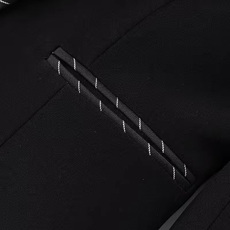 Stylish Striped Patchwork Notched Slim Blazer with Single Button