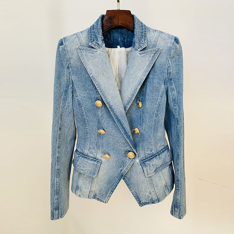 Double Breasted Denim Blazer