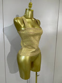 Gold Metallic Cross-Back Corset Top – Structured Evening Top