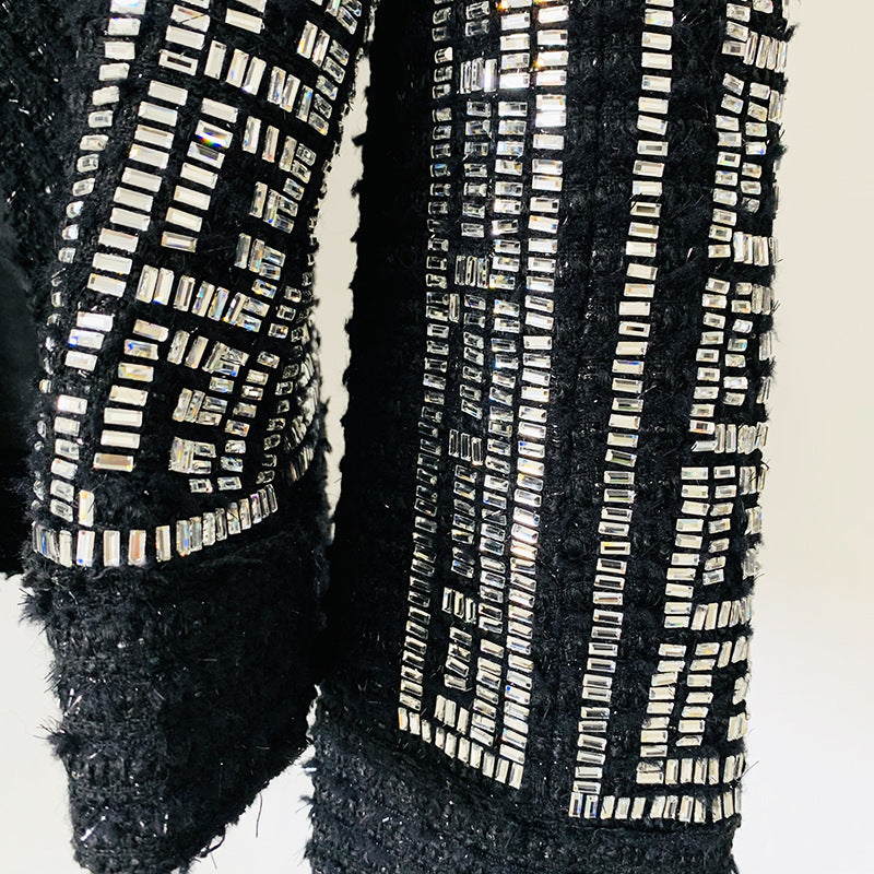 Double Breasted Black Embellished Tweed Blazer