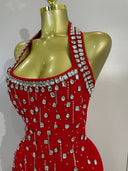Ruby Crystal Halter Bandage Dress