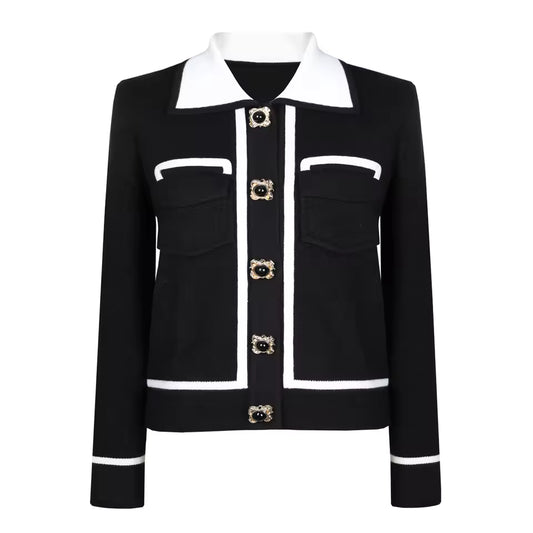 Elastic Knit Lapel Vest with Single Row Buttons