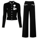 Flower Accent Knit Vest & Solid Pants Two-Piece Set