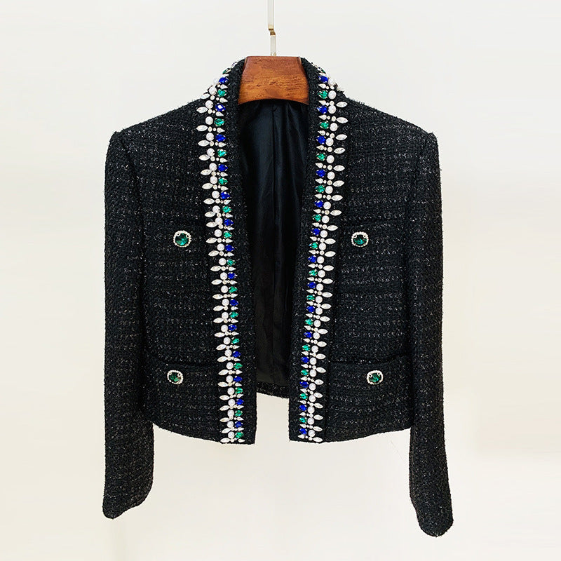 Double Breasted Black Tweed Blazer