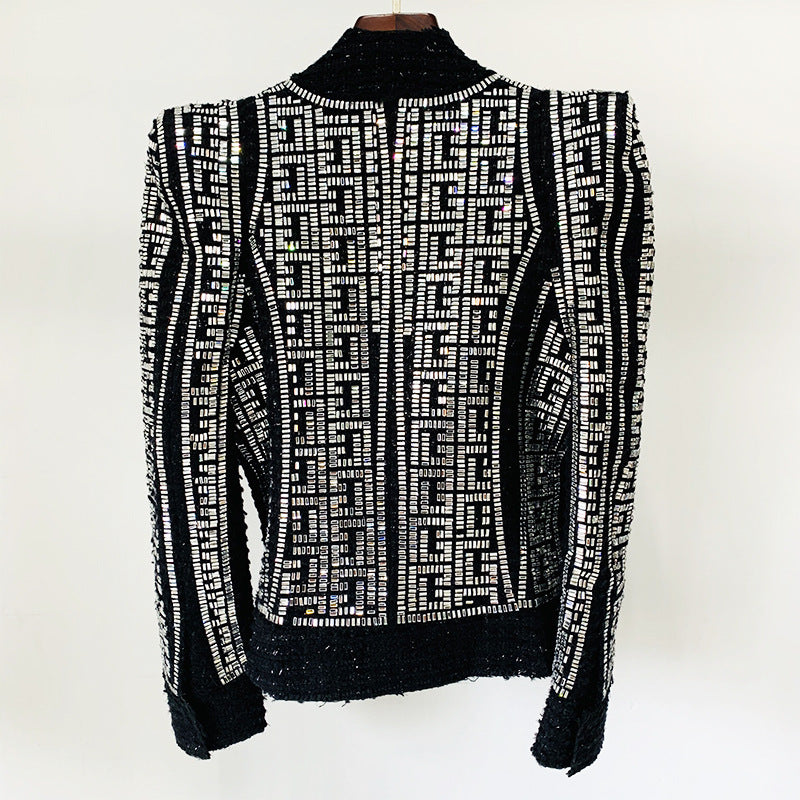 Double Breasted Black Embellished Tweed Blazer