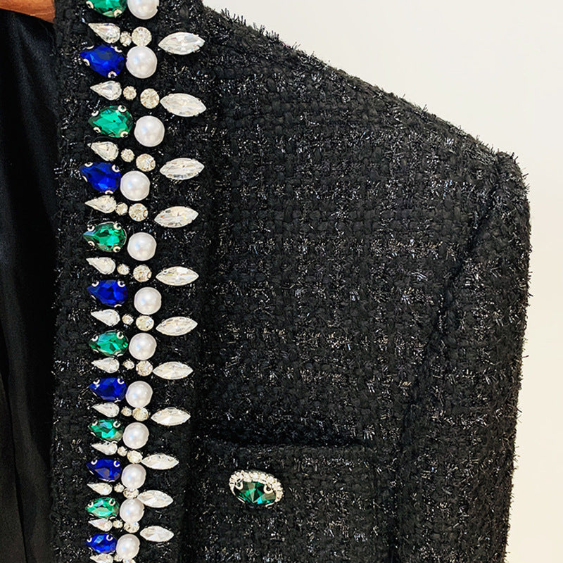 Double Breasted Black Tweed Blazer