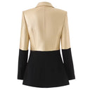 Gold & Black PU Patchwork Double-Breasted Slim Fit Blazer