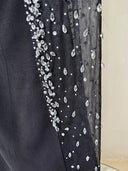 Diamond Beaded Off-Shoulder Patchwork Mesh Maxi Dress