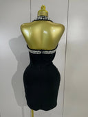 Midnight Crystal Halter Bandage Dress
