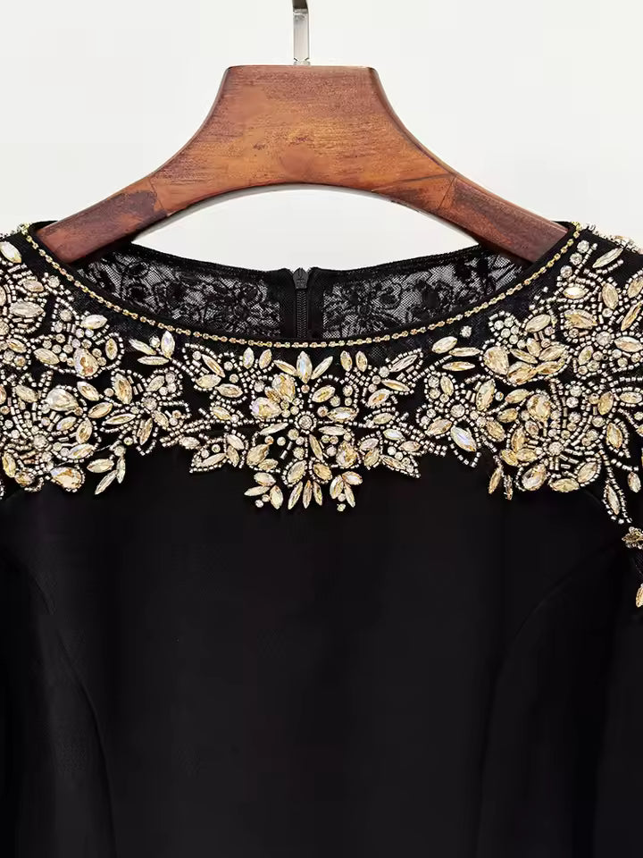 Rhinestone Beaded Midi Dress